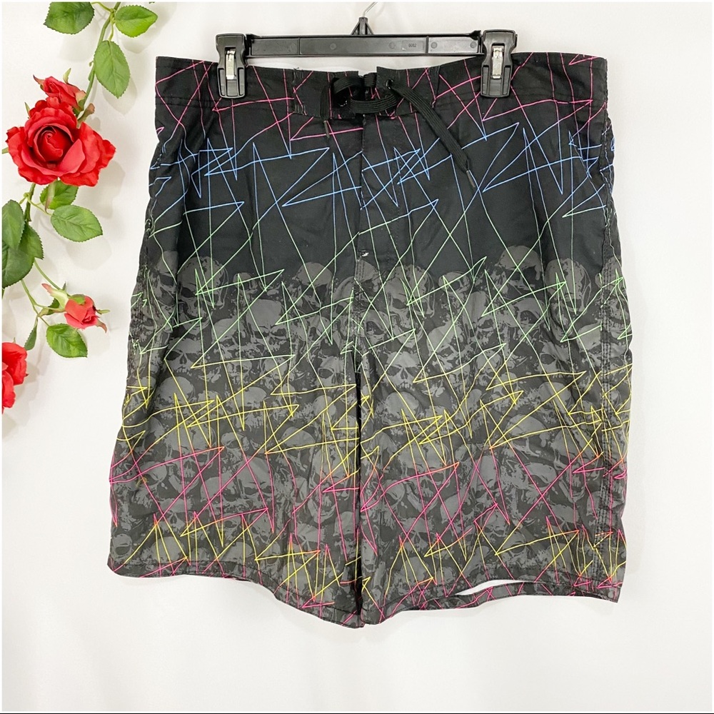 💋3/$20 SALE💋Route 66 Skeleton Swim Trunks Zig Zags